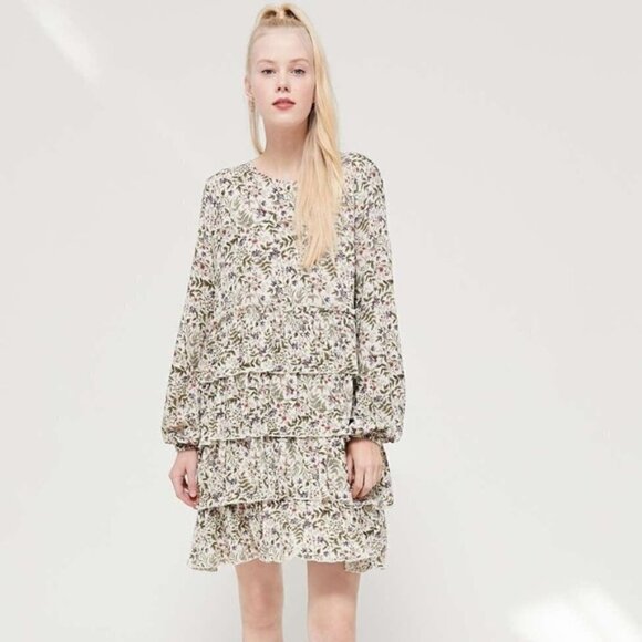 Urban Outfitters UO Floral Rachele Tiered Ruffle Long Sleeve Boho Dress S - Picture 1 of 6